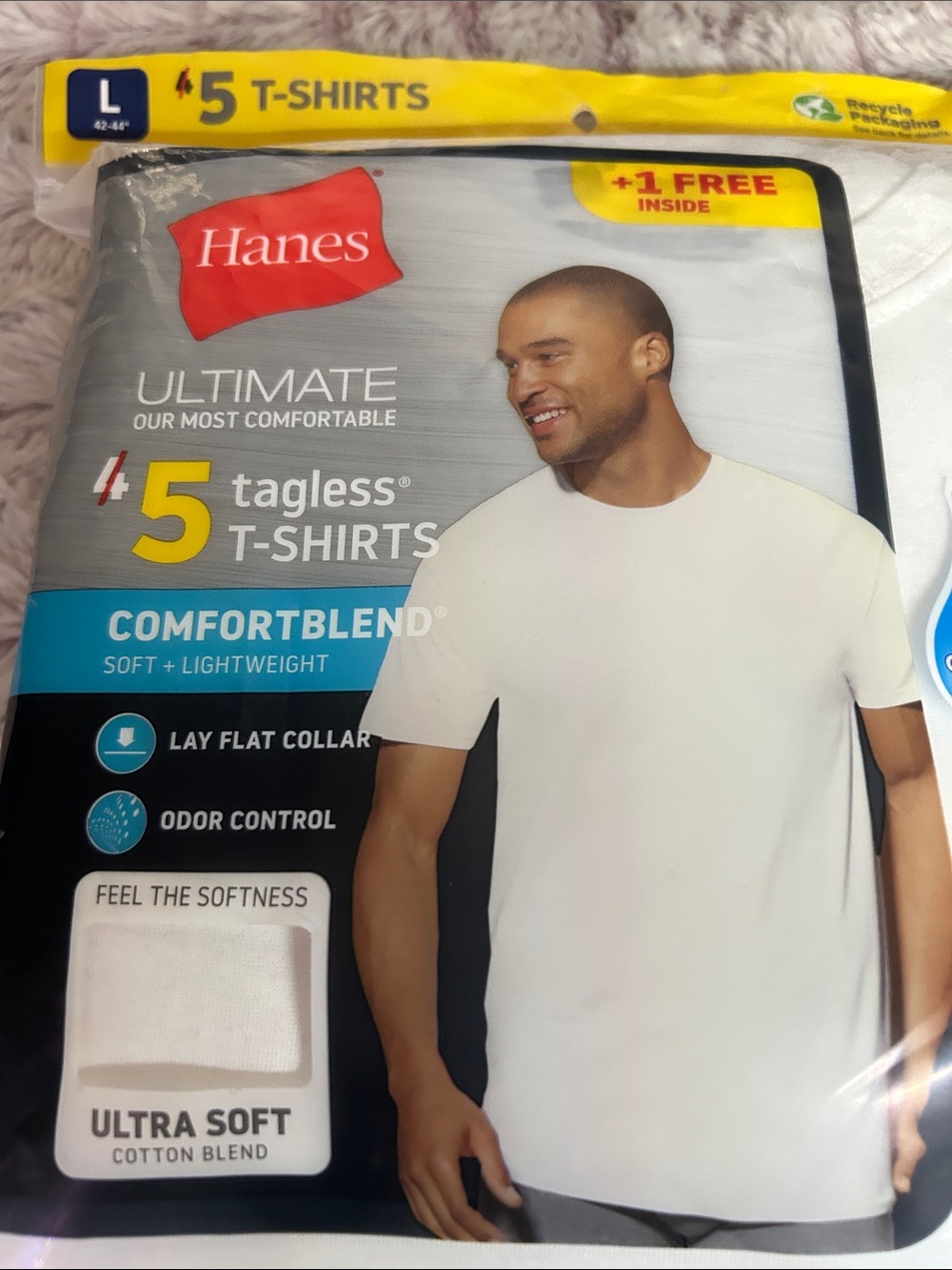 Hanes White Men's Crew Neck ComfortBlend 5-Pack T-Shirts Cotton Blend size large - Picture 2 of 3